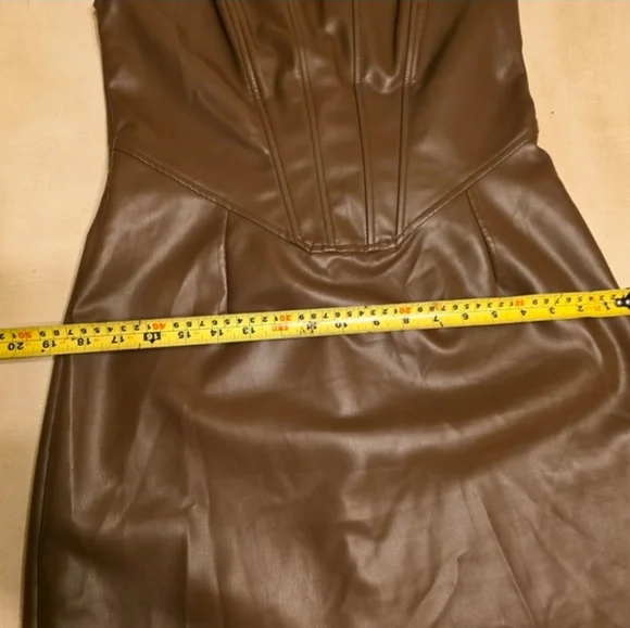 L.A. HEARTS PACSUN Chocolate Brown Faux Leather Corset Mini Dress - Size L. - Picture 13 of 14